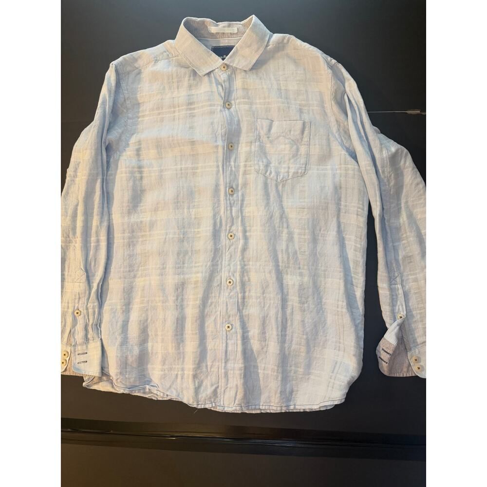 Tommy Bahama Men’s Linen‑Blend Button‑Up Shirt – Size M – Light Blue Textured